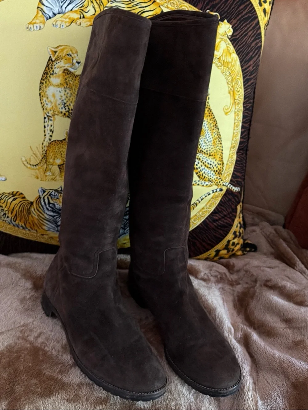 Giuseppe Zanetti Brown Suede Knee High Boots Size 38.5 Italy